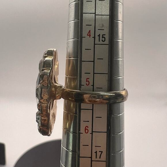 Vintage Ring 60s Huge Clear CZ Rhinestone Gold Overlay Adjustable Band - Picture 6 of 6